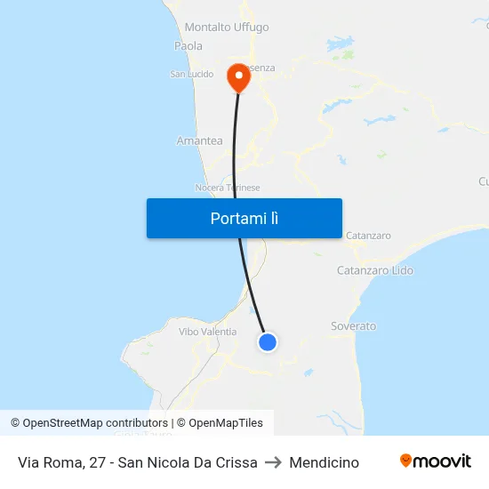 Via Roma, 27 - San Nicola Da Crissa to Mendicino map