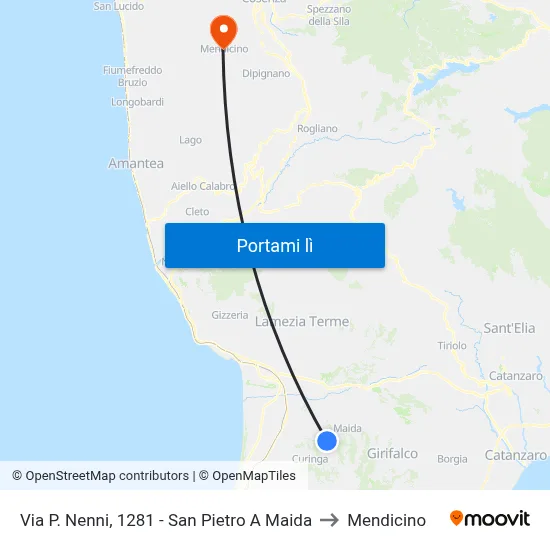 Via P. Nenni, 1281 - San Pietro A Maida to Mendicino map
