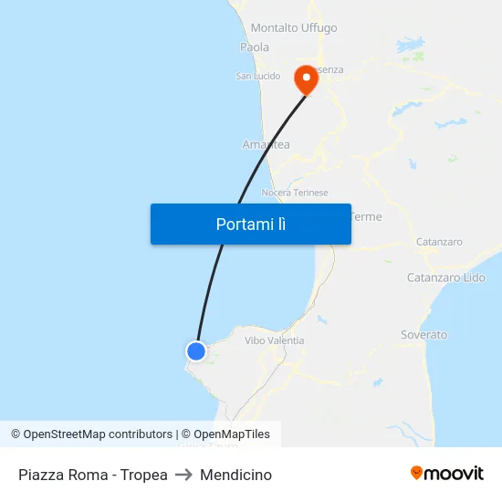 Piazza Roma - Tropea to Mendicino map