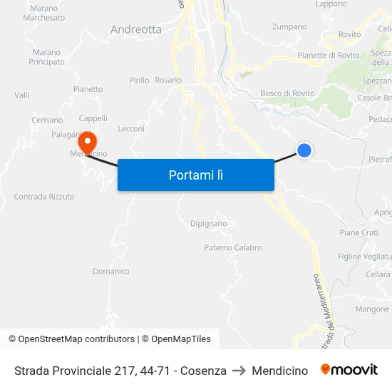 Strada Provinciale 217, 44-71 - Cosenza to Mendicino map