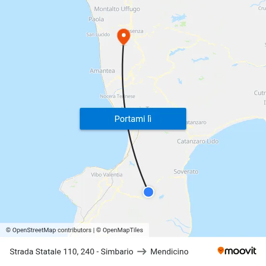 Strada Statale 110, 240 - Simbario to Mendicino map