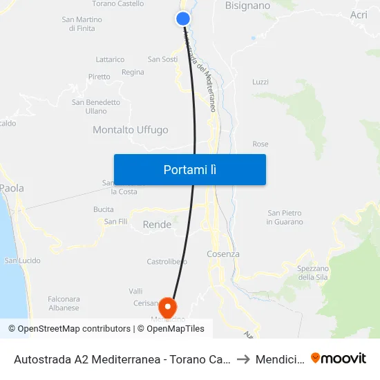 Autostrada A2 Mediterranea - Torano Castello to Mendicino map