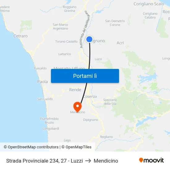 Strada Provinciale 234, 27 - Luzzi to Mendicino map