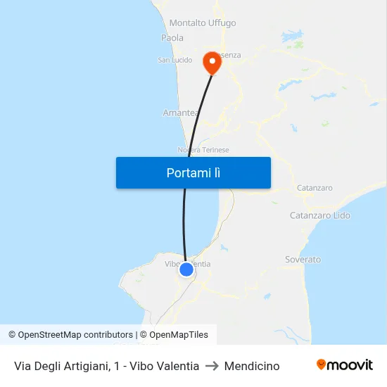 Via Degli Artigiani, 1 - Vibo Valentia to Mendicino map