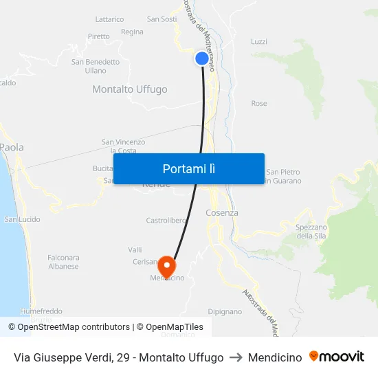 Via Giuseppe Verdi, 29 - Montalto Uffugo to Mendicino map