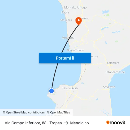 Via Campo Inferiore, 88 - Tropea to Mendicino map