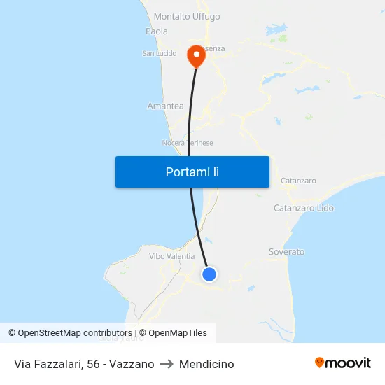 Via Fazzalari, 56 - Vazzano to Mendicino map