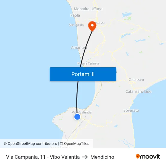 Via Campania, 11 - Vibo Valentia to Mendicino map