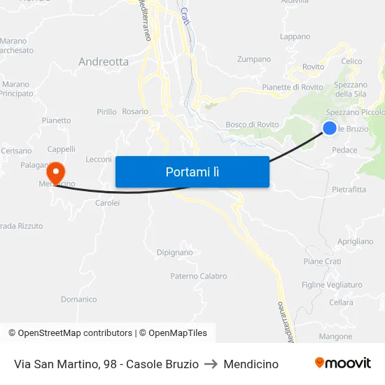 Via San Martino, 98 - Casole Bruzio to Mendicino map