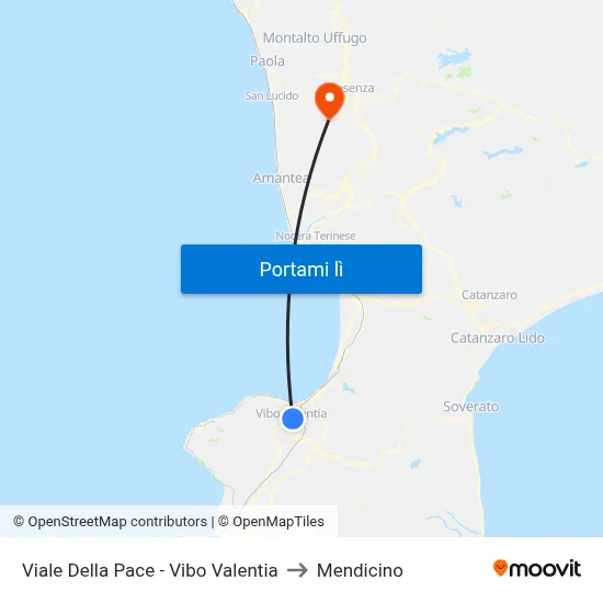 Viale Della Pace - Vibo Valentia to Mendicino map