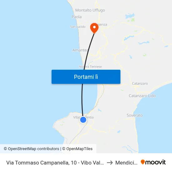 Via Tommaso Campanella, 10 - Vibo Valentia to Mendicino map