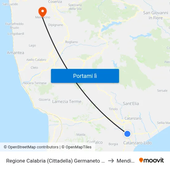 Regione Calabria (Cittadella) Germaneto - Catanzaro to Mendicino map