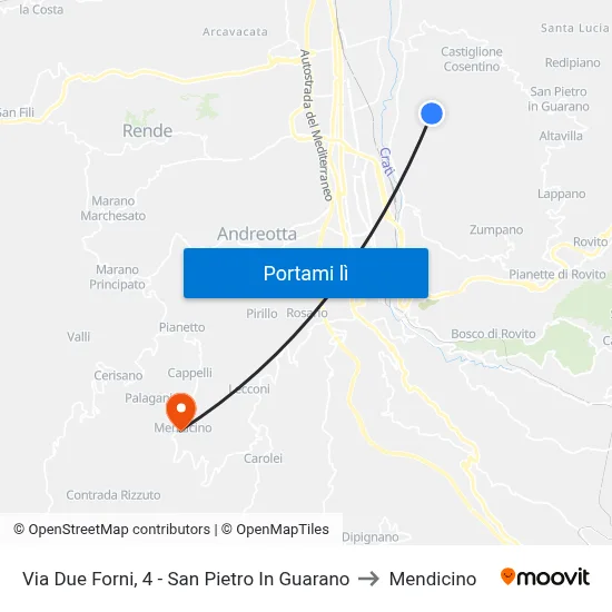 Via Due Forni, 4 - San Pietro In Guarano to Mendicino map