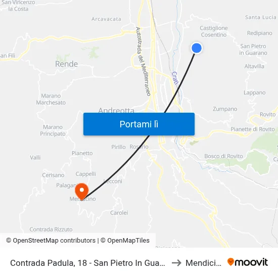 Contrada Padula, 18 - San Pietro In Guarano to Mendicino map