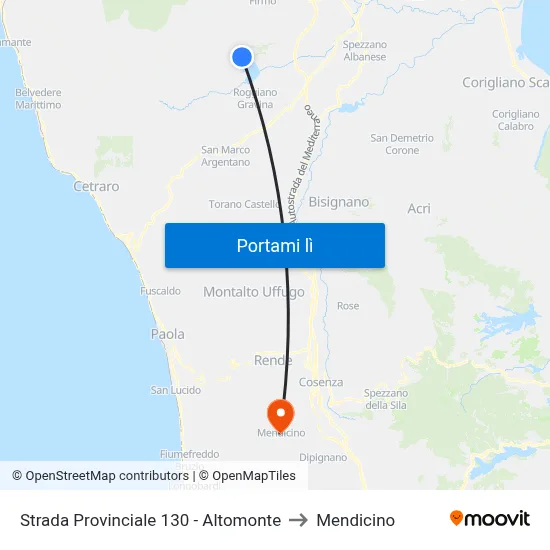 Strada Provinciale 130 - Altomonte to Mendicino map
