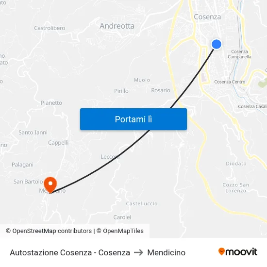 Autostazione Cosenza - Cosenza to Mendicino map
