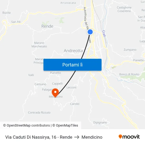 Via Caduti Di Nassirya, 16 - Rende to Mendicino map