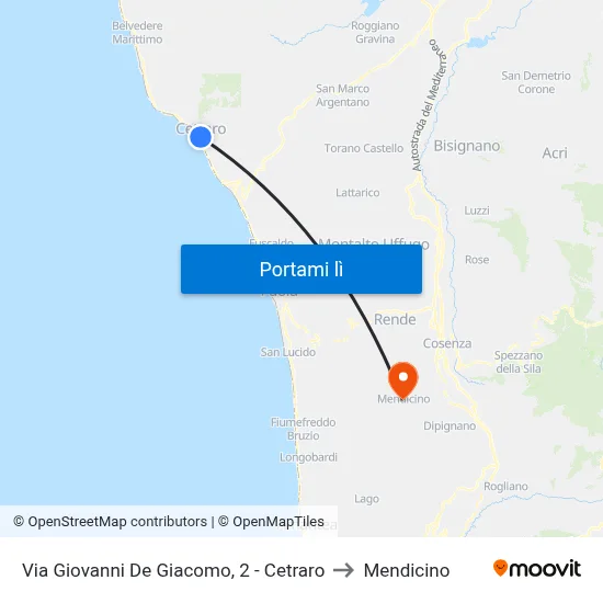 Via Giovanni De Giacomo, 2 - Cetraro to Mendicino map