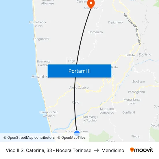 Vico  II S. Caterina, 33 - Nocera Terinese to Mendicino map