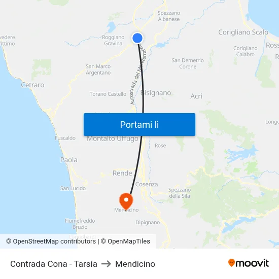 Contrada Cona - Tarsia to Mendicino map