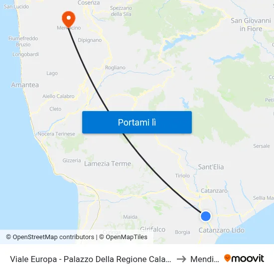 Viale Europa - Palazzo Della Regione Calabria - Catanzaro to Mendicino map