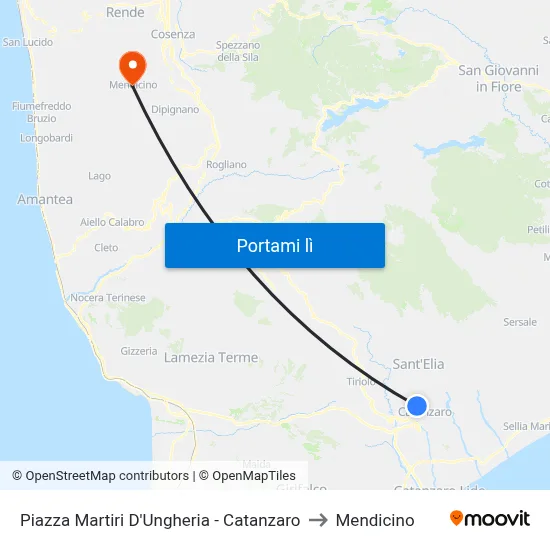 Piazza Martiri D'Ungheria - Catanzaro to Mendicino map