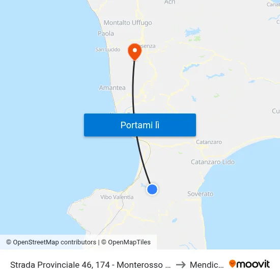 Strada Provinciale 46, 174 - Monterosso Calabro to Mendicino map