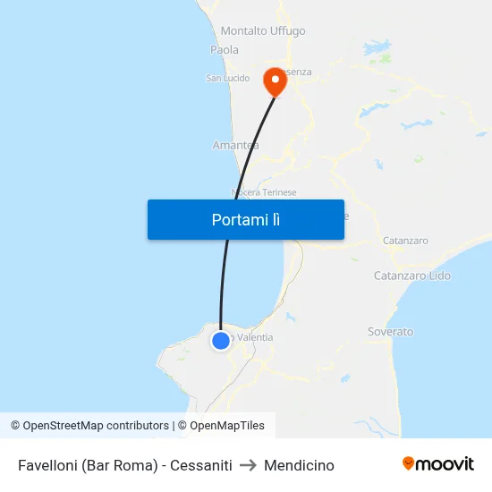 Favelloni (Bar Roma)  - Cessaniti to Mendicino map