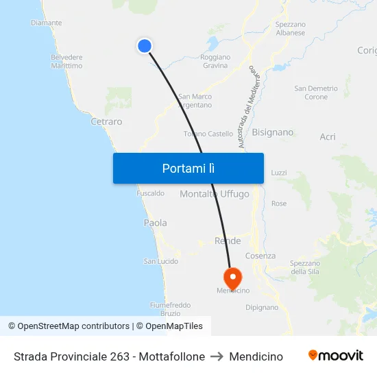 Strada Provinciale 263 - Mottafollone to Mendicino map