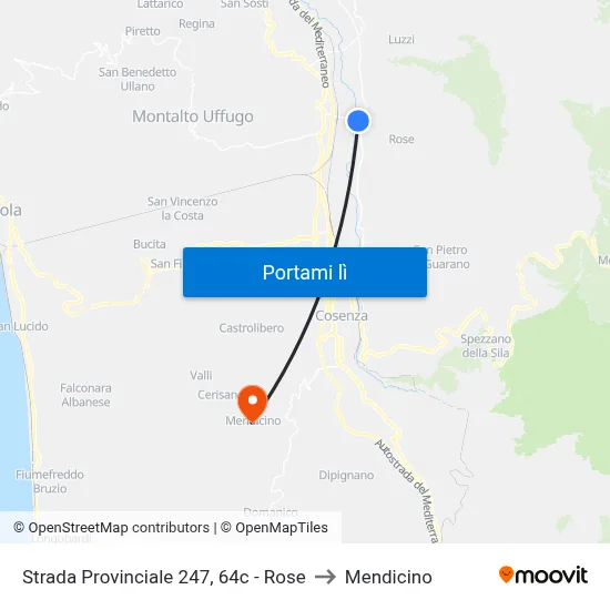Strada Provinciale 247, 64c - Rose to Mendicino map