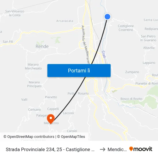 Strada Provinciale 234, 25 - Castiglione Cosentino to Mendicino map