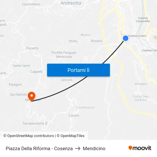 Piazza Della Riforma - Cosenza to Mendicino map