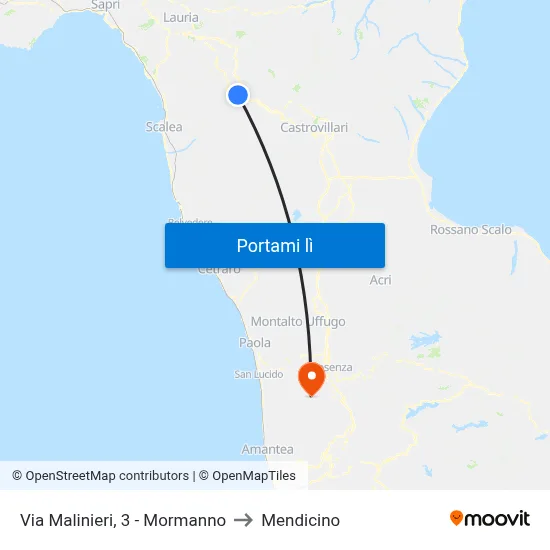 Via Malinieri, 3 - Mormanno to Mendicino map