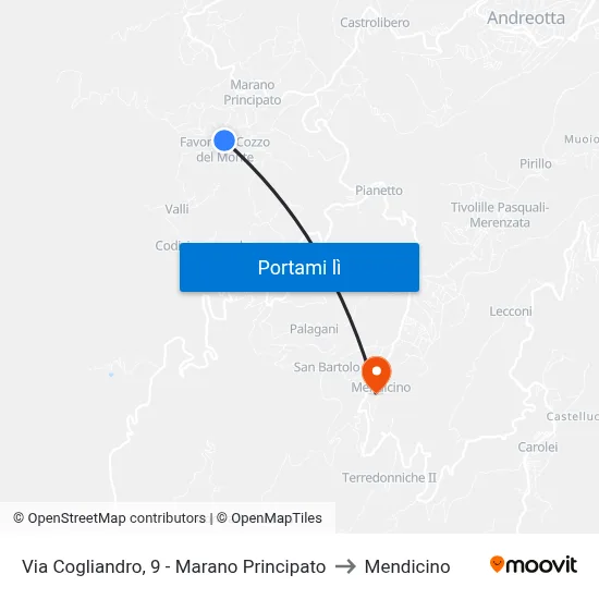 Via Cogliandro, 9 - Marano Principato to Mendicino map