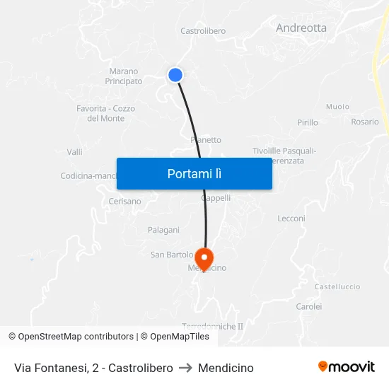 Via Fontanesi, 2 - Castrolibero to Mendicino map