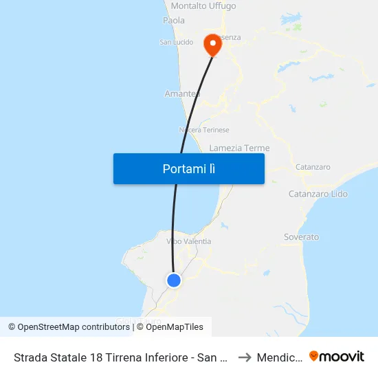 Strada Statale 18 Tirrena Inferiore - San Calogero to Mendicino map