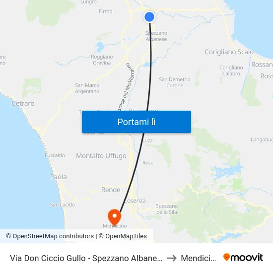 Via Don Ciccio Gullo - Spezzano Albanese to Mendicino map