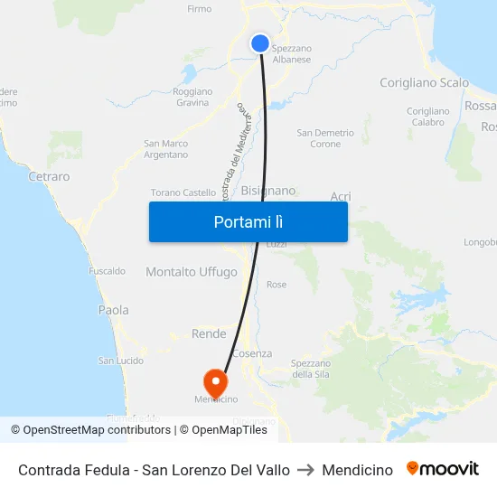 Contrada Fedula - San Lorenzo Del Vallo to Mendicino map