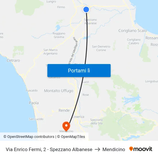 Via Enrico Fermi, 2 - Spezzano Albanese to Mendicino map