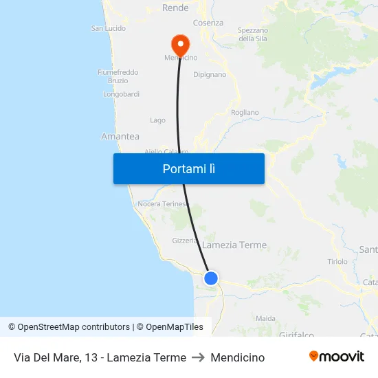 Via Del Mare, 13 - Lamezia Terme to Mendicino map
