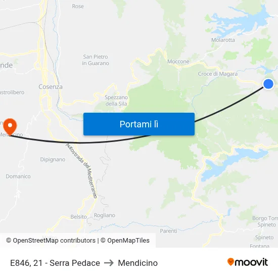 E846, 21 - Serra Pedace to Mendicino map