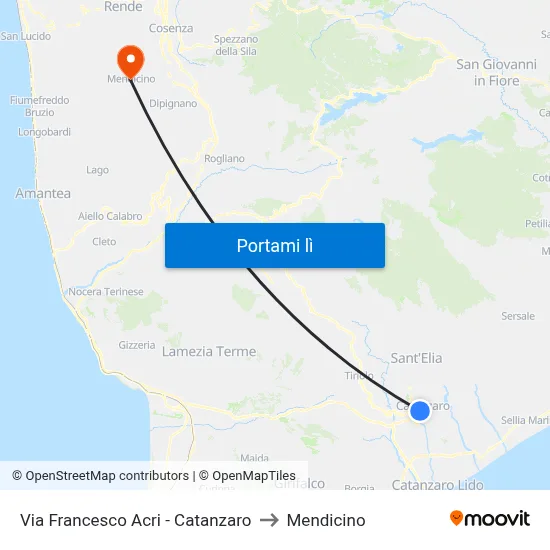 Via Francesco Acri - Catanzaro to Mendicino map