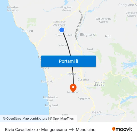 Bivio Cavallerizzo - Mongrassano to Mendicino map