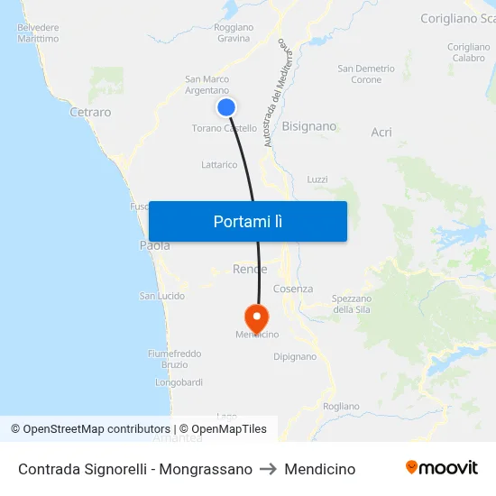 Contrada Signorelli - Mongrassano to Mendicino map