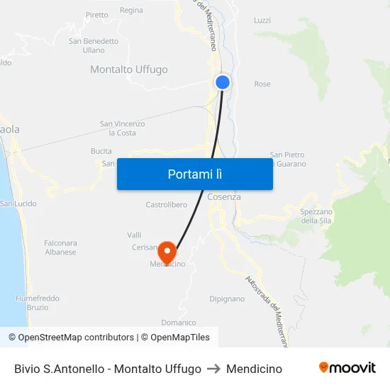 Bivio S.Antonello - Montalto Uffugo to Mendicino map