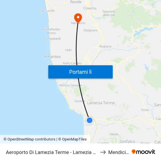 Aeroporto Di Lamezia Terme - Lamezia Terme to Mendicino map