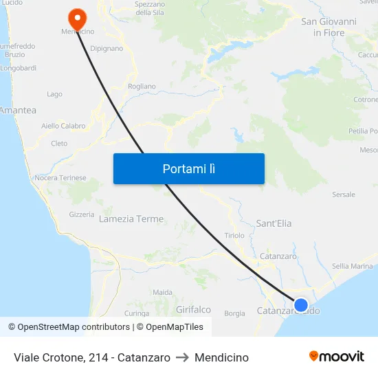 Viale Crotone, 214 - Catanzaro to Mendicino map