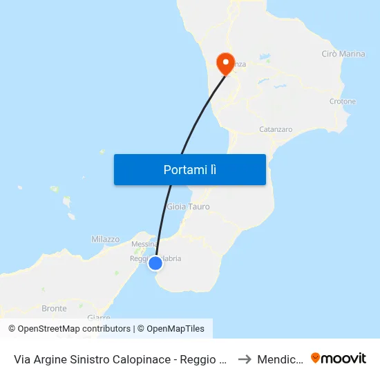 Via Argine Sinistro Calopinace - Reggio Calabria to Mendicino map