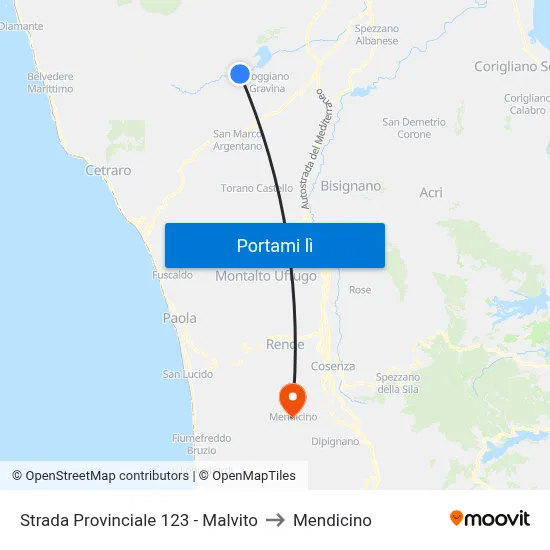 Strada Provinciale 123 - Malvito to Mendicino map