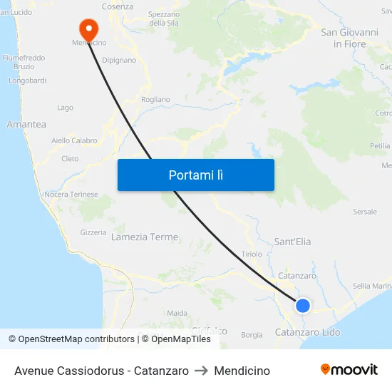 Avenue Cassiodorus - Catanzaro to Mendicino map